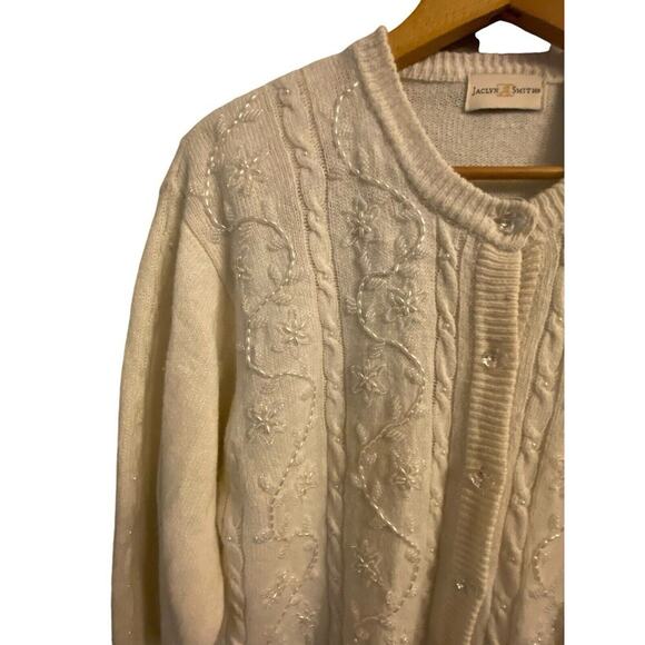 Vintage Jaclyn Smith Cardigan Sweater Size Extra Large Cream Wool Blend Beaded - Picture 5 of 13